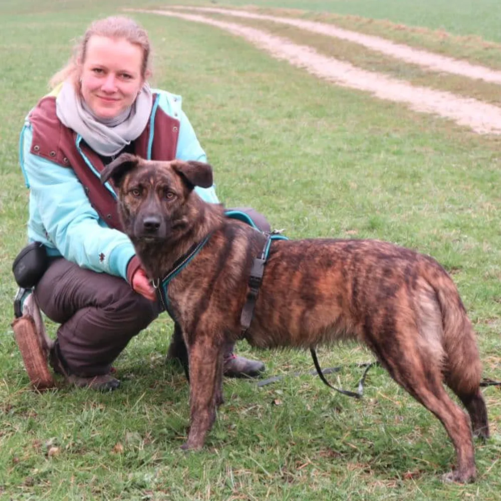 Chrissi Cyppel mit ihrer Hündin Murmel im Kontext von Geräuschangst nach traumatischen Ereignissen