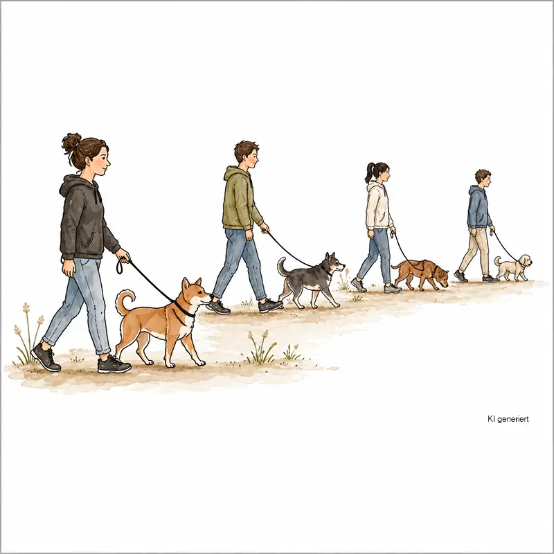 Zwei Hunde stehen sich gegenüber beim Begegnungstraining im Duo Training zur Vorbereitung auf sichere Hundebegegnungen